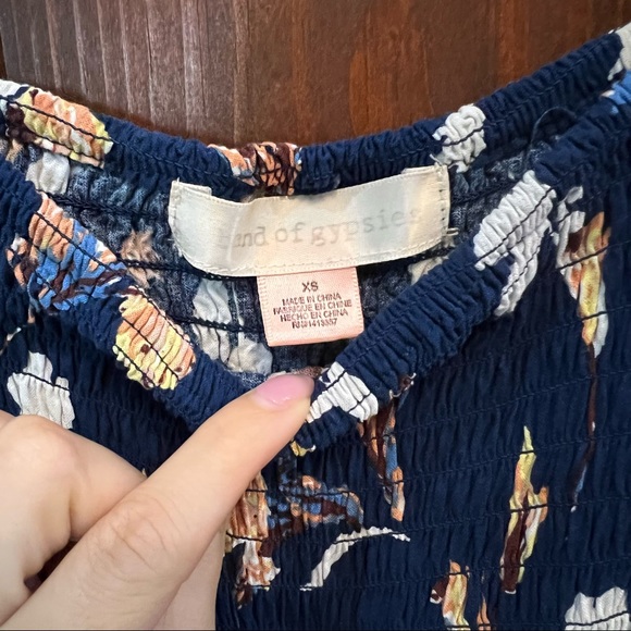 Band of Gypsies Blue Boho Floral Off the Shoulder Jumpsuit - Picture 4 of 5